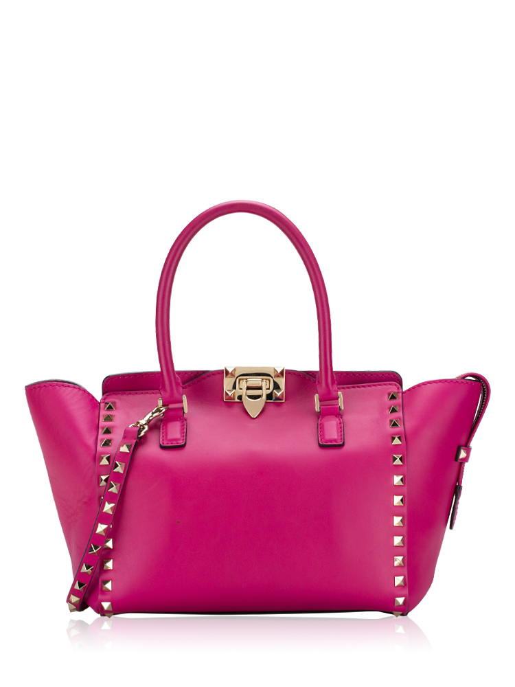 Vitello Rockstud Double Handle Small Tote Purple Violet
