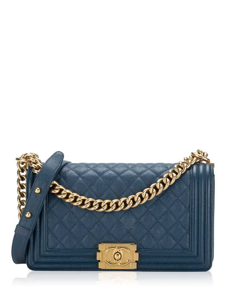 Caviar Medium Boy Flap Bag Navy Blue