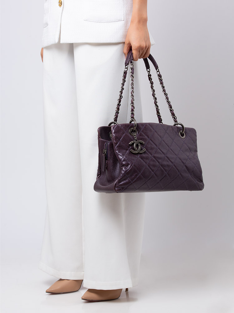 Iridescent Caviar Chic Tote Purple