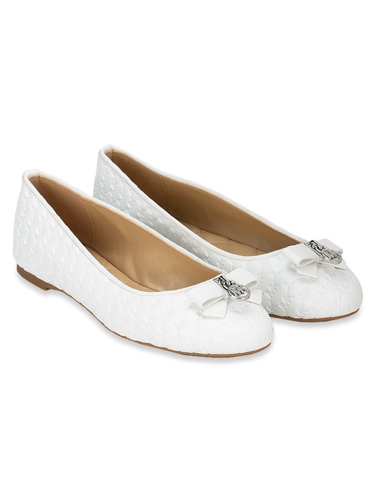 Signature Embossed Honey Ballet Flat Optic White Sz 5.5