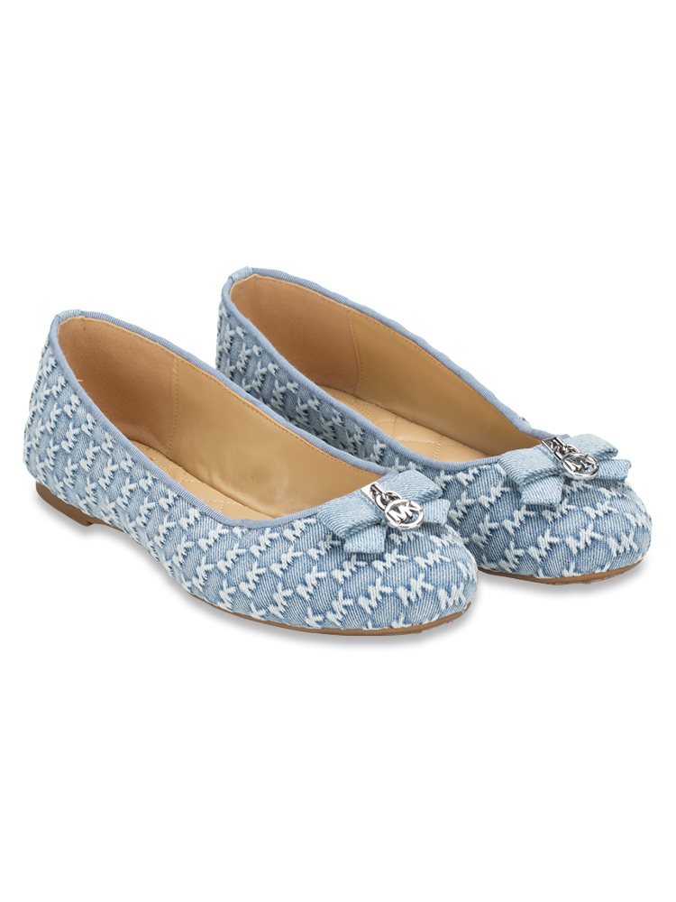 Signature Embossed Honey Ballet Flat Washed Denim Sz 7.5