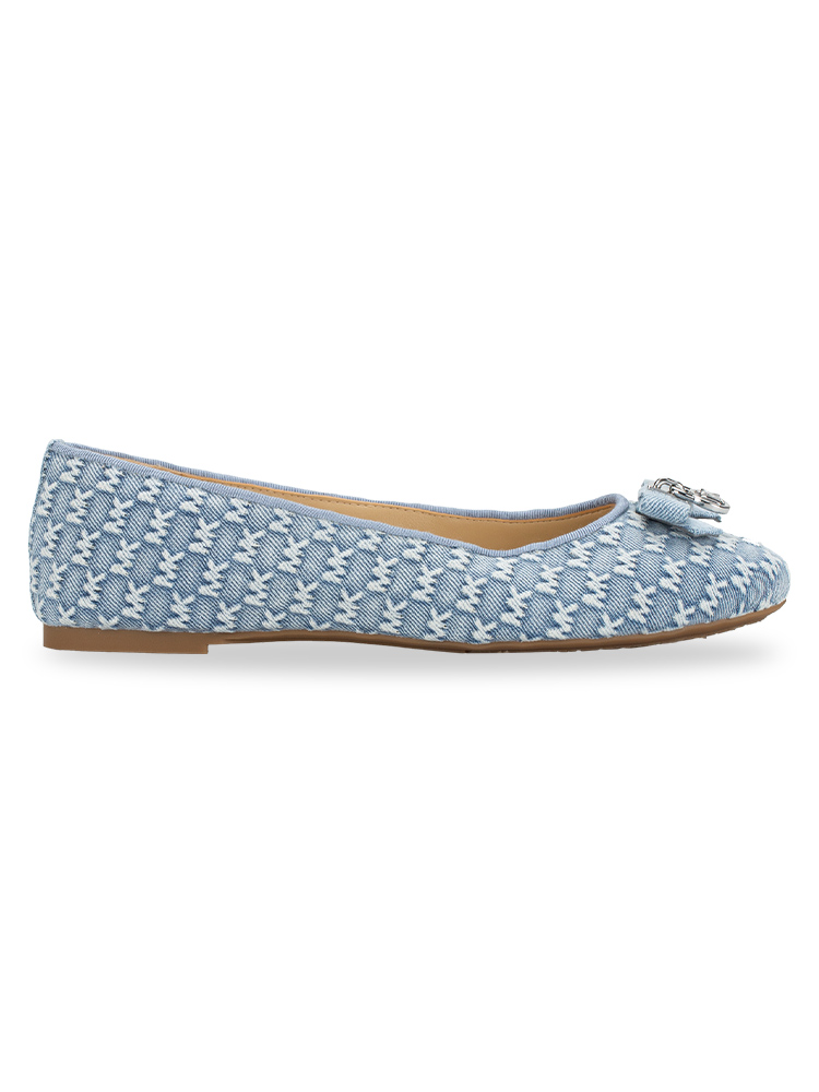 Signature Embossed Honey Ballet Flat Washed Denim Sz 7.5