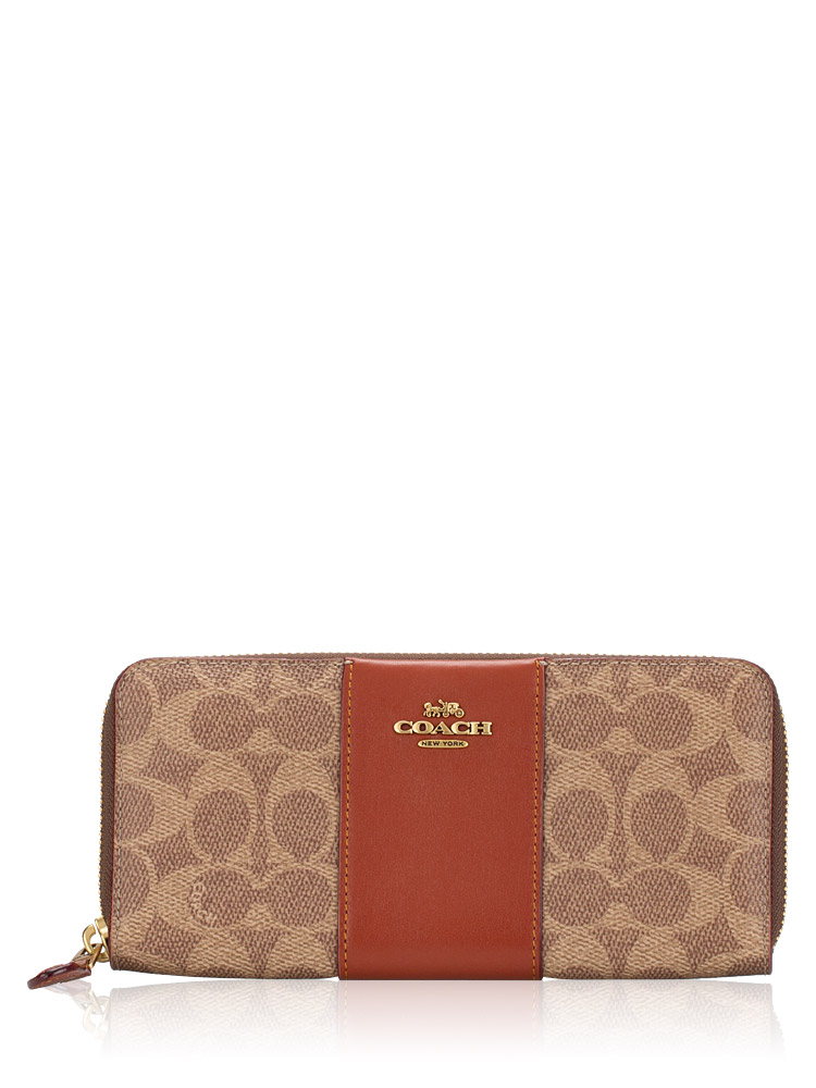 73739 Signature Colorblock Slim Zip Wallet Tan Rust