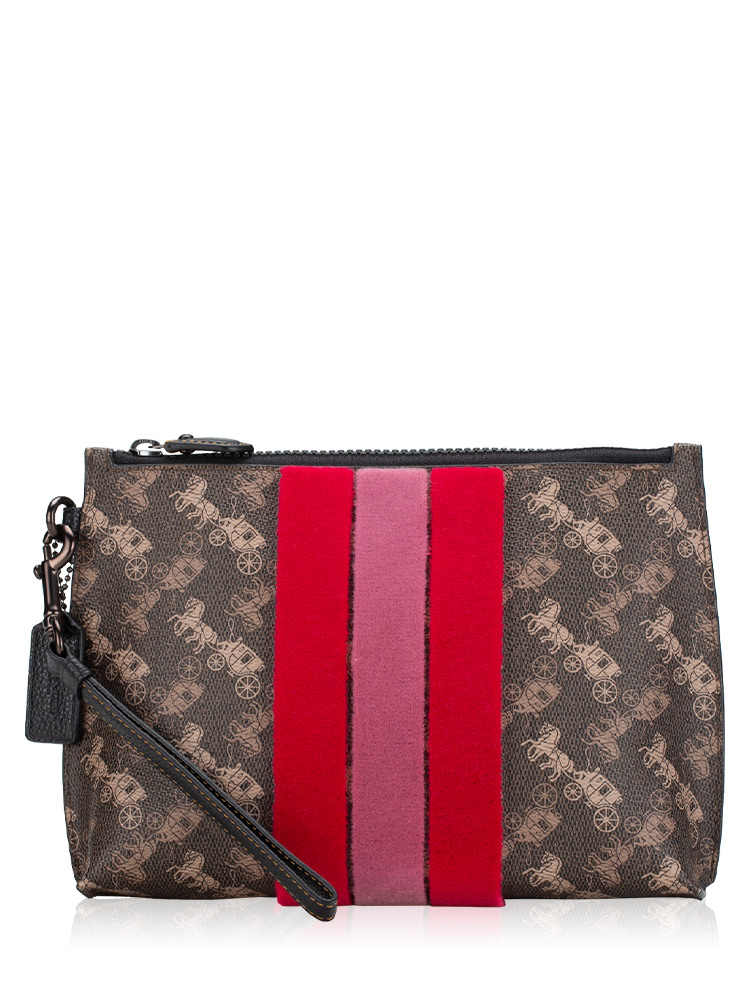 86113 Signature Charlie Horse Carriage Varsity Wrist Pouch Brown Black