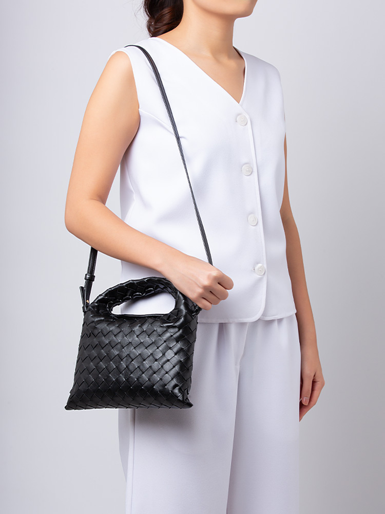 Nappa Intrecciato Hop Mini Shoulder Bag Black