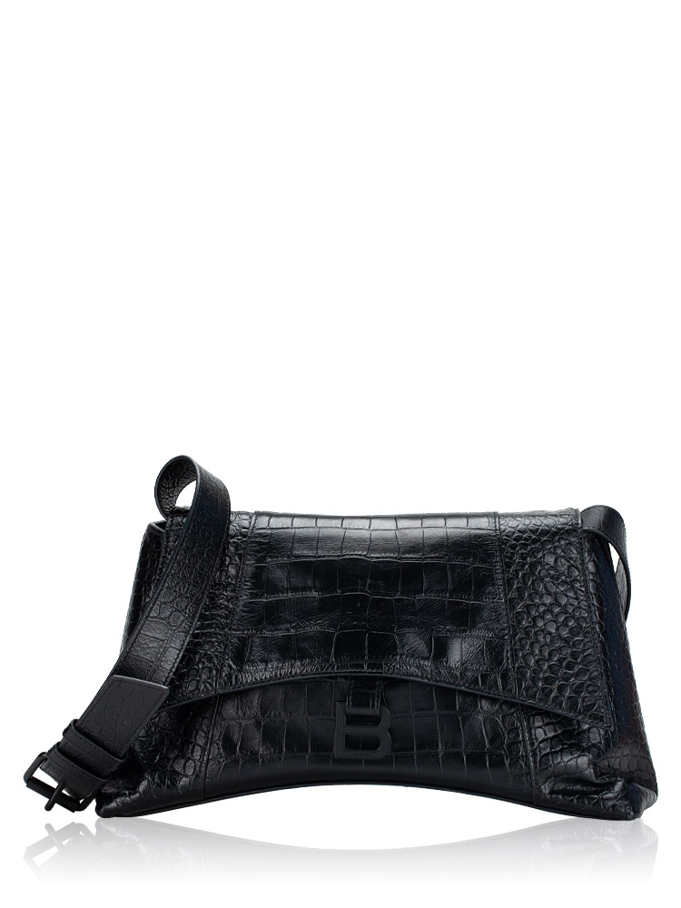 Supple Croc Effect Monochrome Downtown Medium Shoulder Bag Black