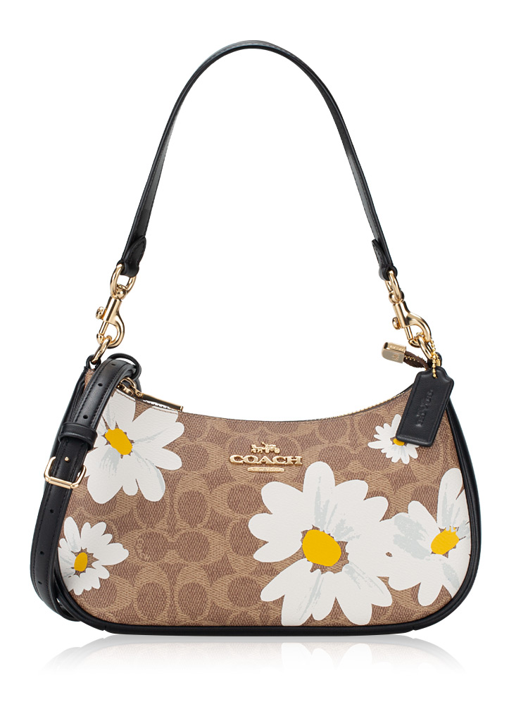 CZ586 Signature Floral Printed Teri Shoulder Bag Tan Multi