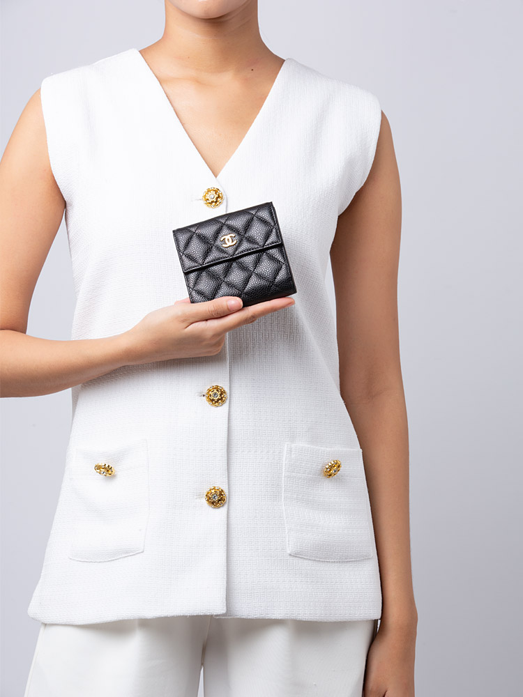 Caviar Compact French Wallet Black