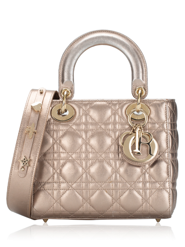 Metallic Lambskin Cannage My ABCDior Small Lady Dior Champagne