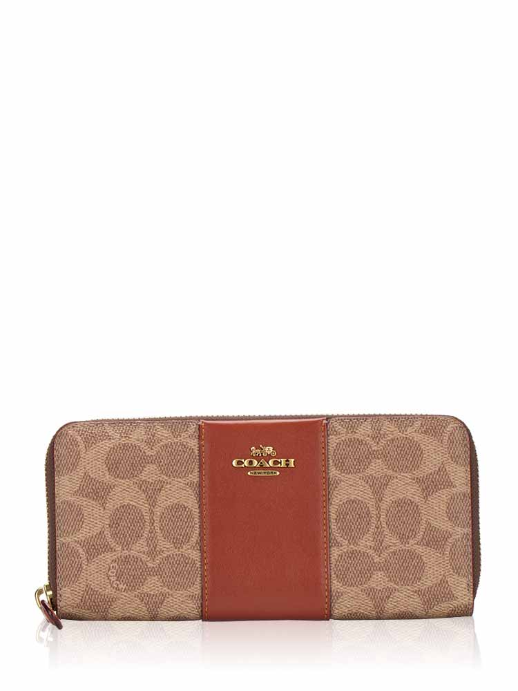 73739 Signature Colorblock Slim Zip Wallet Tan Rust