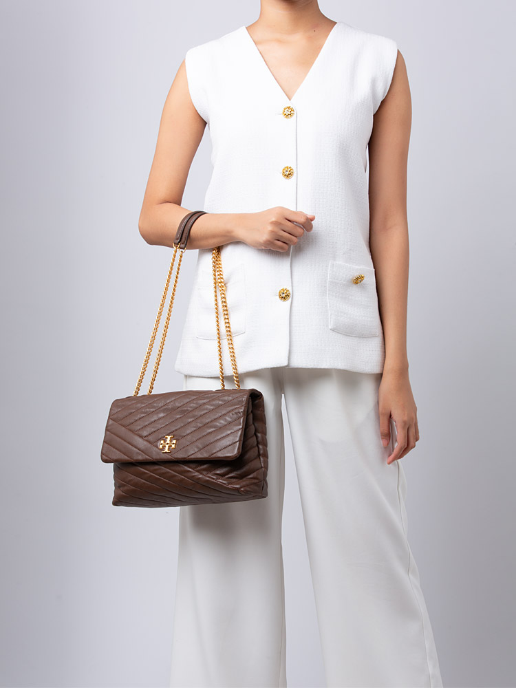 Kira Chevron Convertible Shoulder Bag Fudge Rolled Brass