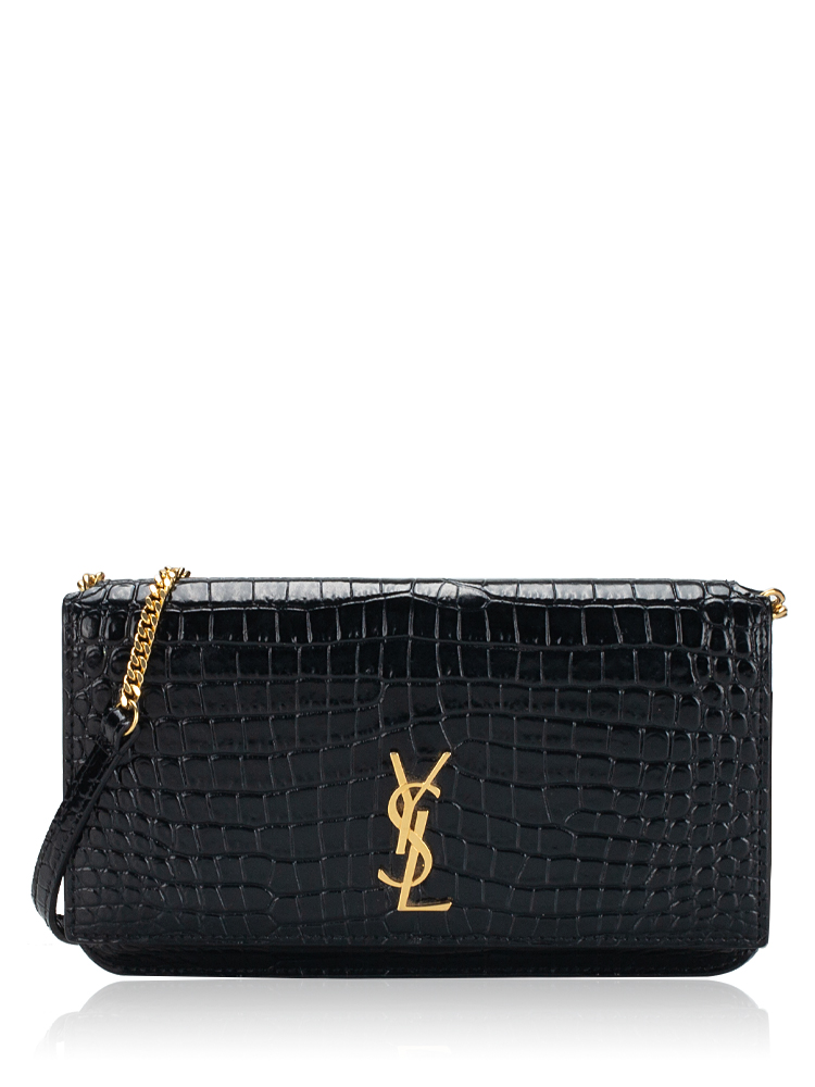 Croc Embossed Monogram Phone Crossbody Black