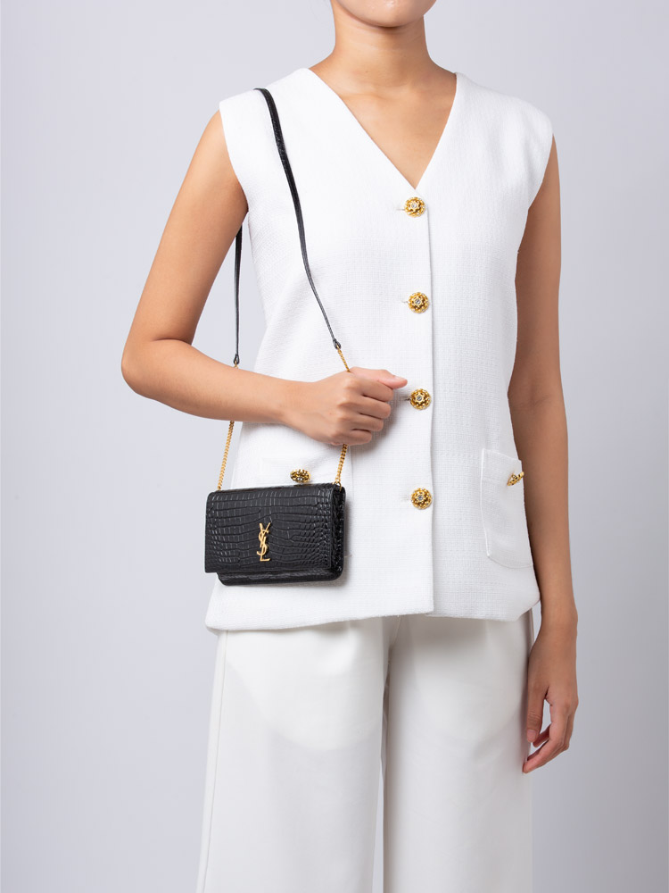 Croc Embossed Monogram Phone Crossbody Black