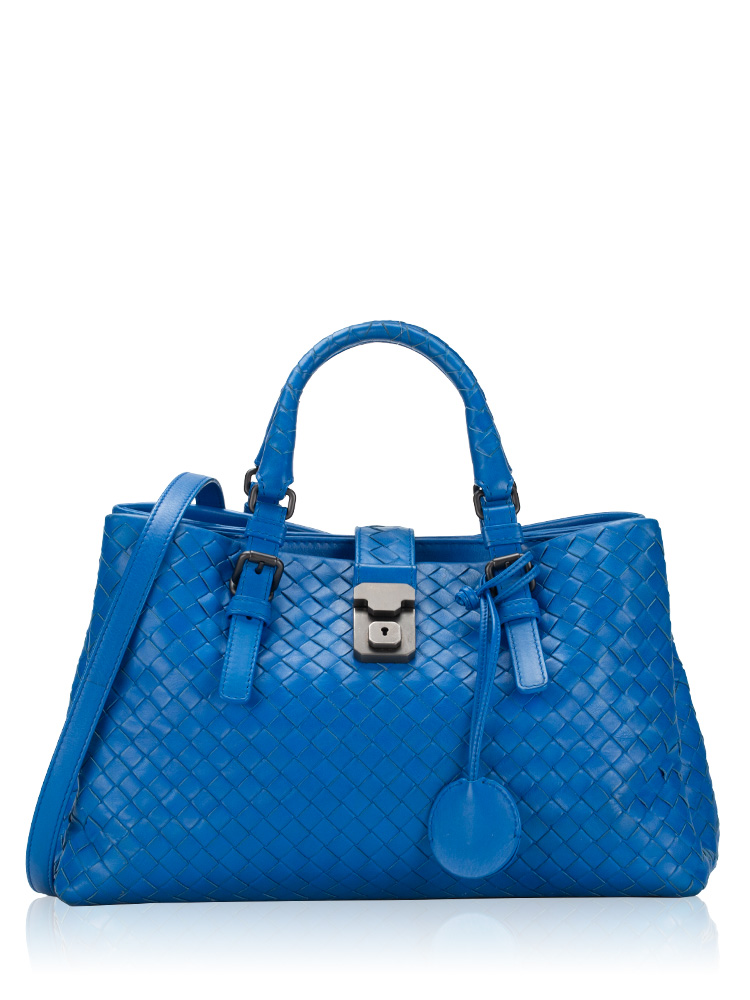 Nappa Intrecciato Roma Small Shoulder Bag Blue