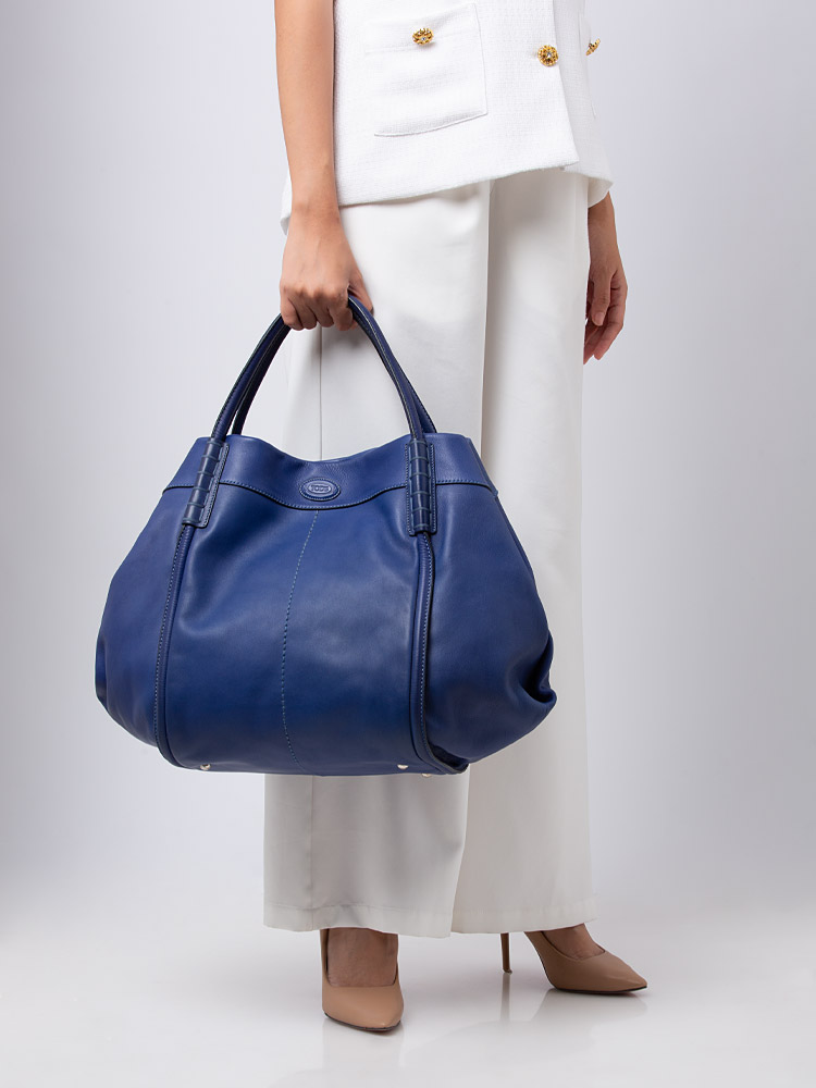 Calfskin Media Shade Tote Blue