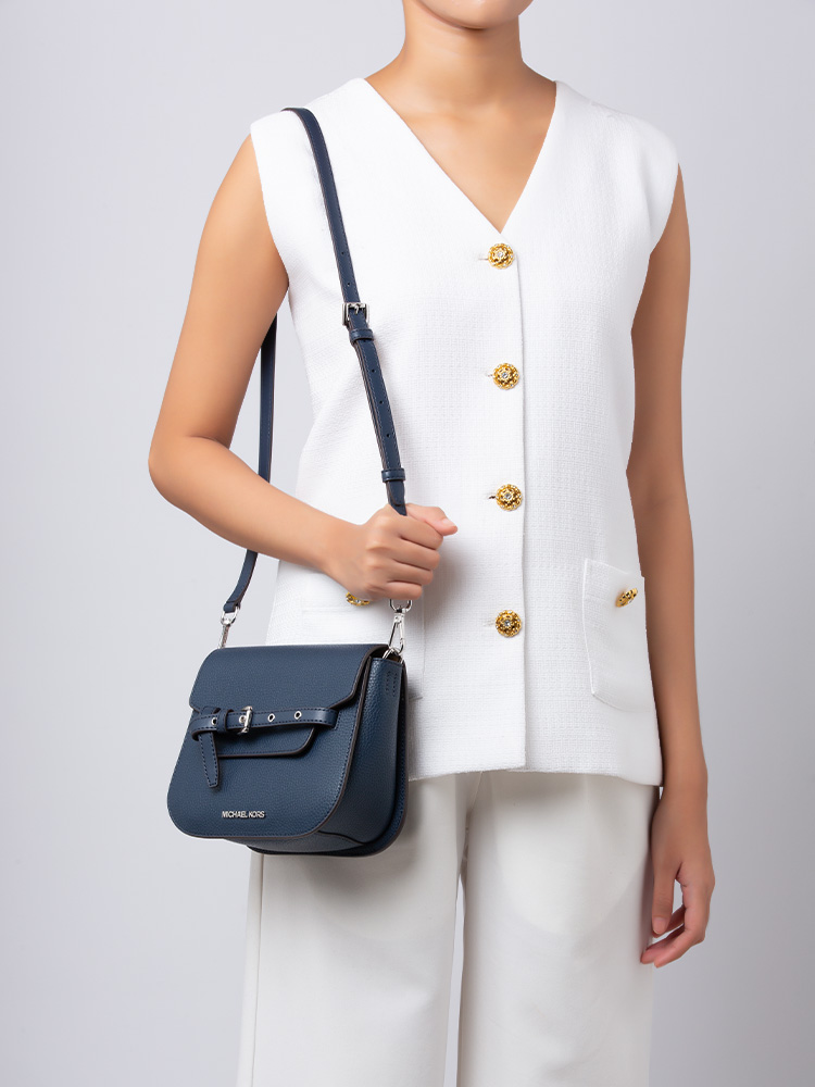 Emilia Leather Saddle Bag Navy