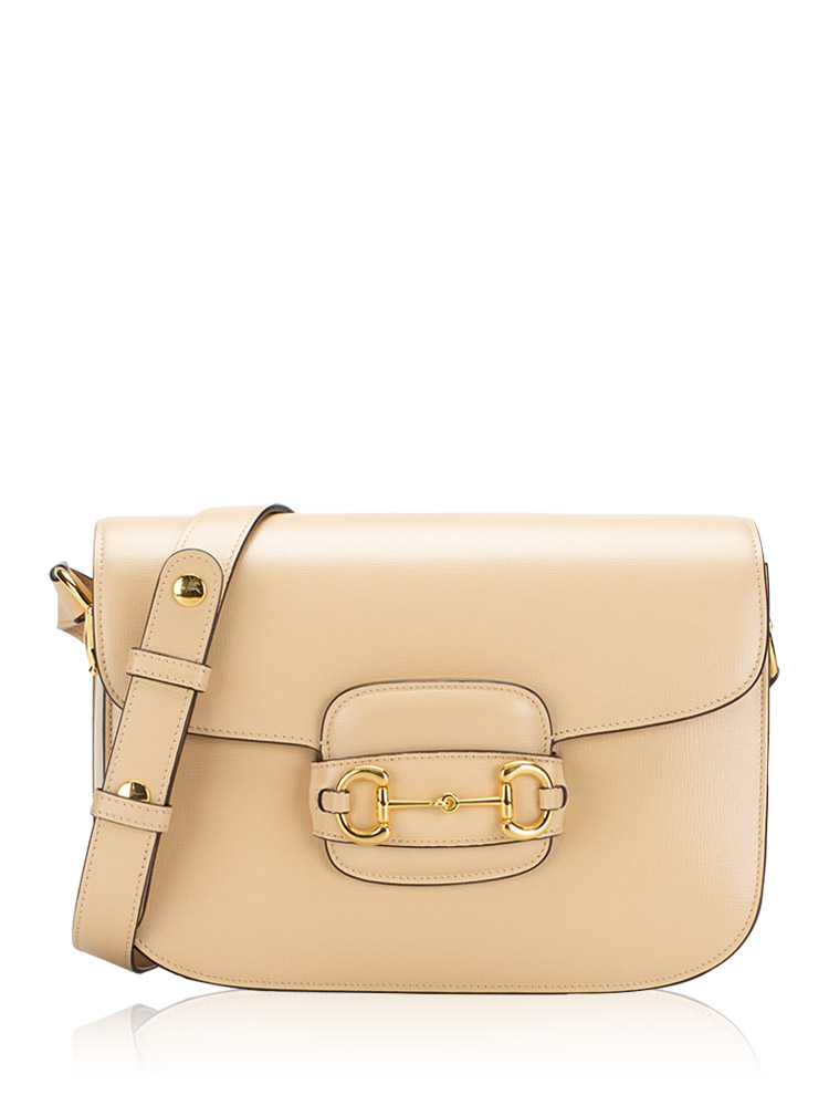 Textured Calfskin Horsebit 1955 Shoulder Bag Beige