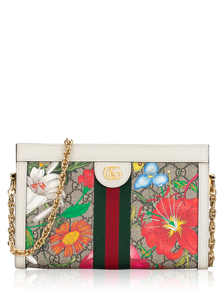 GG Supreme Flora Web Ophidia Small Chain Shoulder Bag White