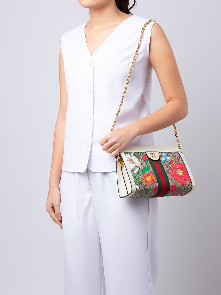 GG Supreme Flora Web Ophidia Small Chain Shoulder Bag White