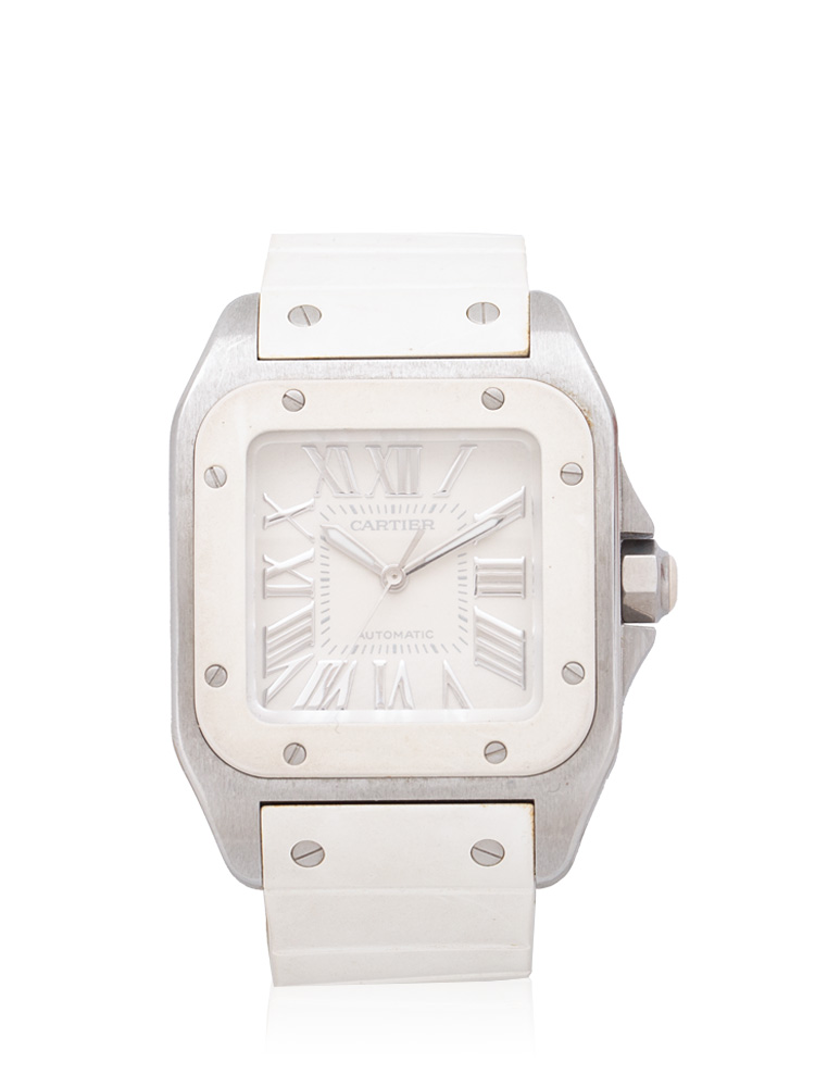 Rubber Stainless  Santos 100 Automatic 33mm Watch White
