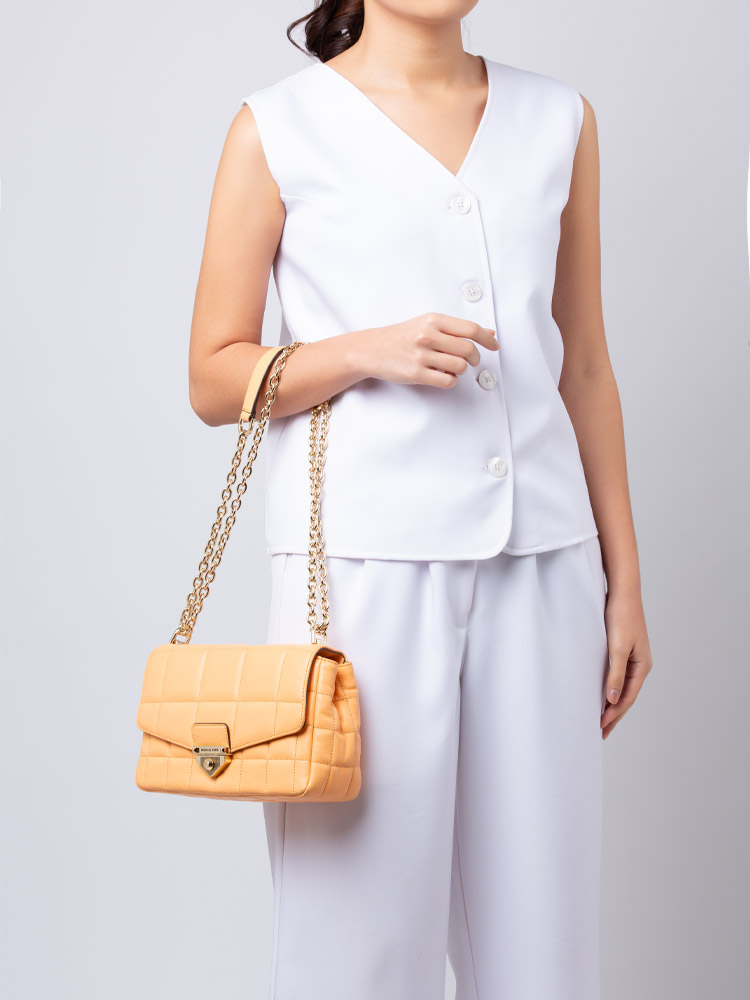 Soho Quilted Leather Large Shoulder Bag Orange