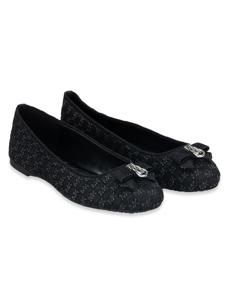 Signature Embossed Washed Denim Honey Ballet Flat Black Sz 7