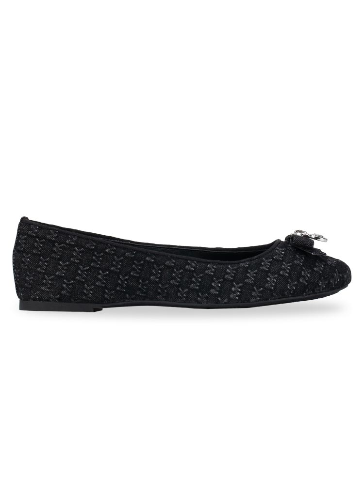 Signature Embossed Washed Denim Honey Ballet Flat Black Sz 7