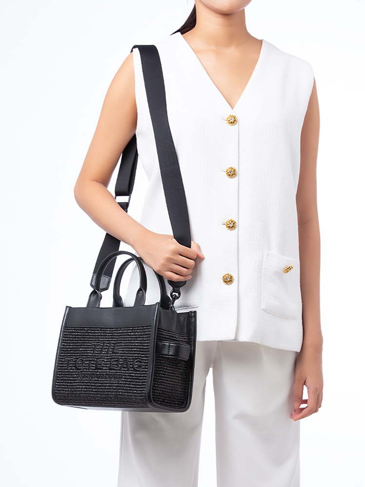 2P3HTT052H02 The Small Straw Tote Black