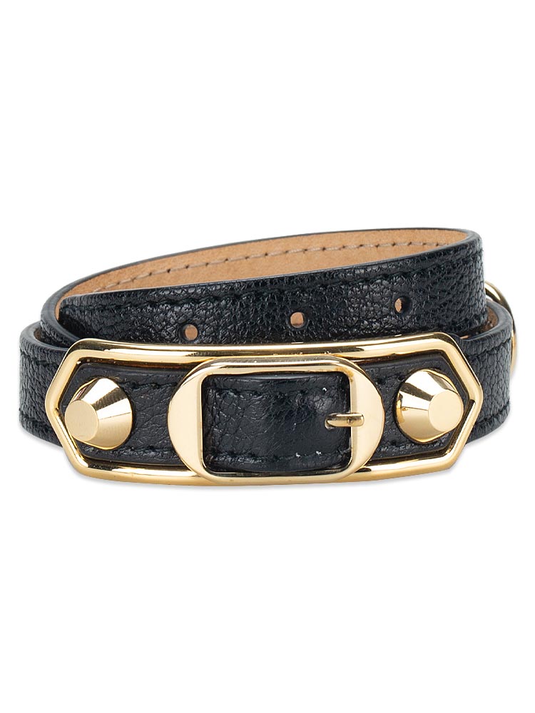 Gold Metallic Edge Triple Tour Bracelet Black Sz S