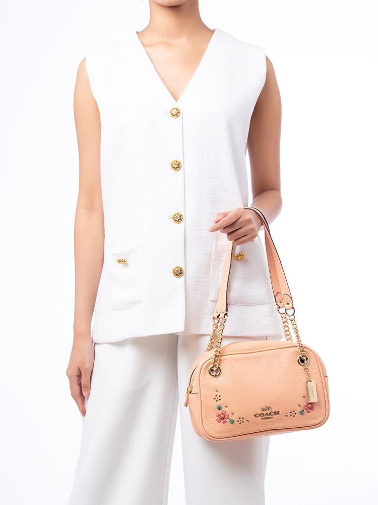 CA143 Cammie Floral Whipstitch Chain Shoulder Bag Faded Blush Multi