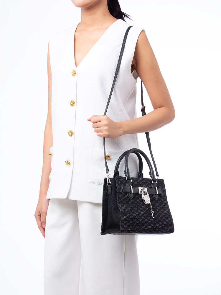 Signature Hamilton Washed Denim Small Satchel Black
