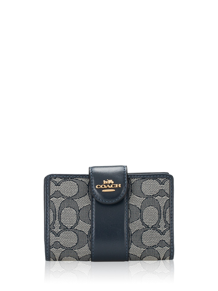 CU987 Signature Jacquard Medium Zip Wallet Midnight Navy