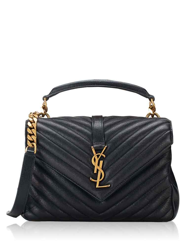 Sheepskin Matelasse Monogram College Medium Shoulder Bag Black