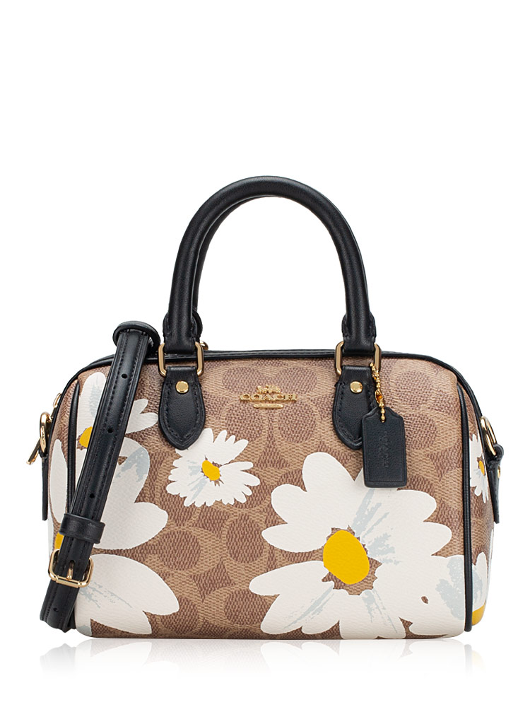CZ596 Signature Floral Print Mini Rowan Crossbody Tan Multi