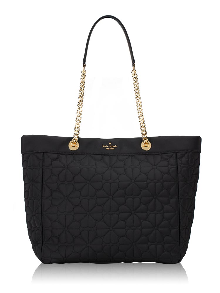 Spade Flower Quilted Nylon Large Chain Tote Black