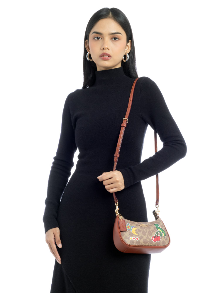 CW321 Signature Terri Mini With Sticker Print Crossbody Tan Multi