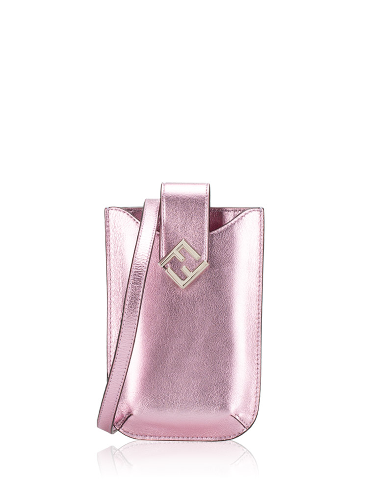 Calfskin FF Diamond Phone Crossbody Pink