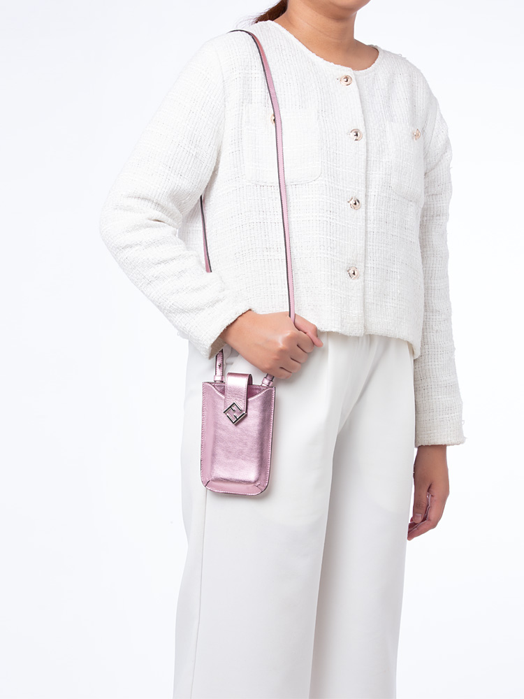 Calfskin FF Diamond Phone Crossbody Pink