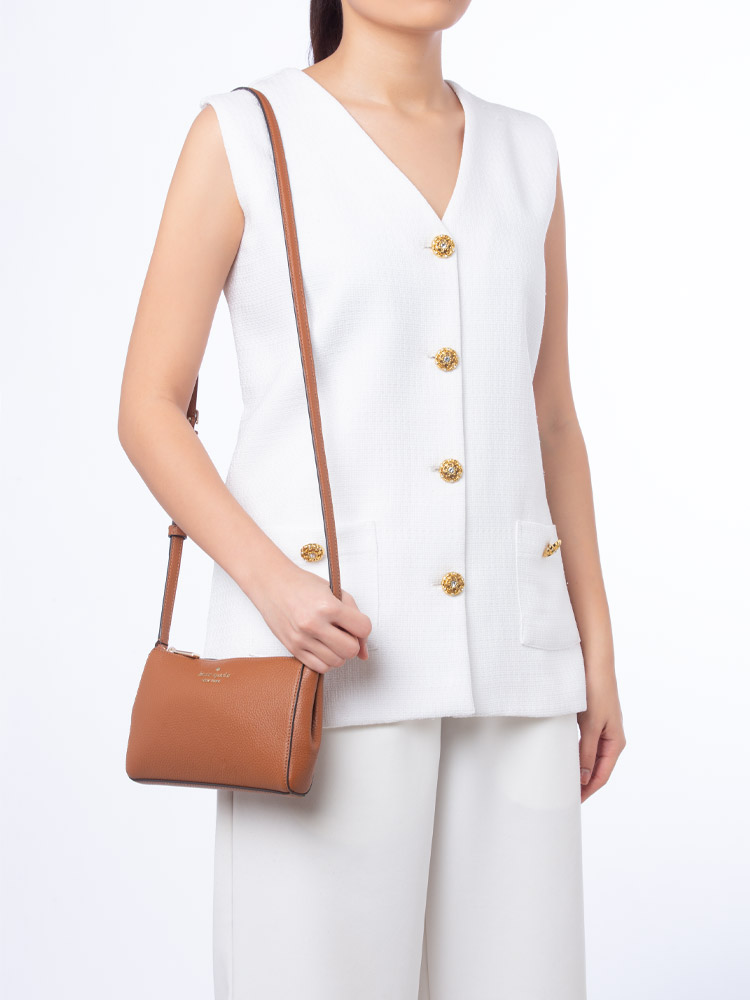 Leila Pebbled Leather Mini Zip Crossbody Warm Gingerbread