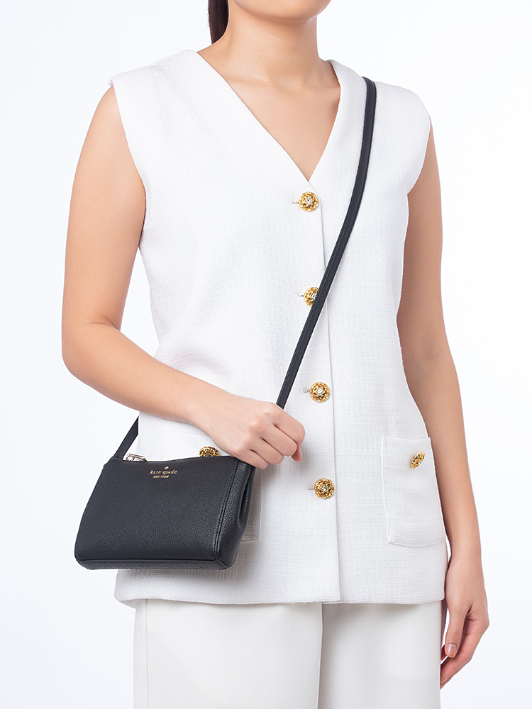Leila Pebbled Leather Mini Zip Crossbody Black