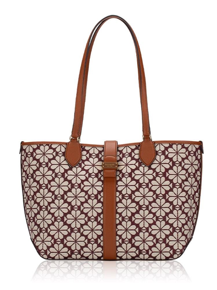 Spade Flower Jacquard Medium Open Tote Burgundy Multi