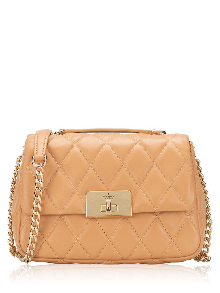 Carey Quilted Small Flap Crossbody Bag Tiramisu Mousse