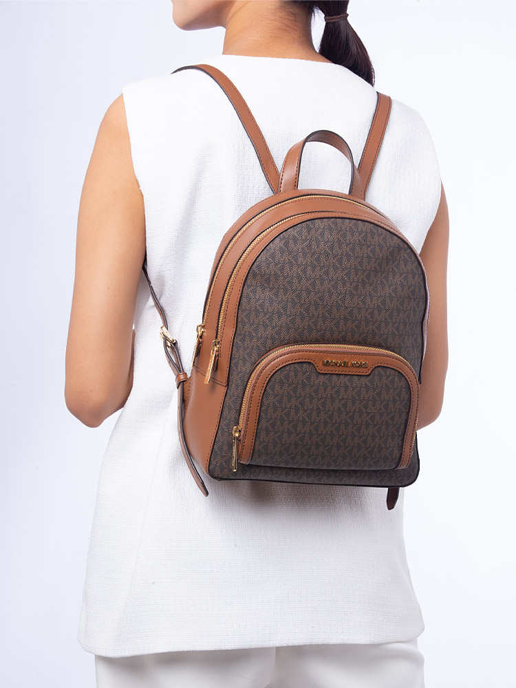 Signature Jaycee Medium Zip Pocket Backpack Brown Gold