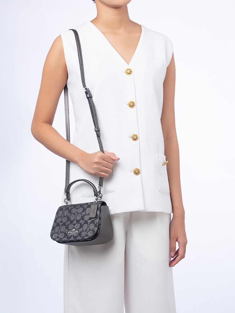CX576 Signature Lysa Metallic Top Handle Bag Gunmetal Multi