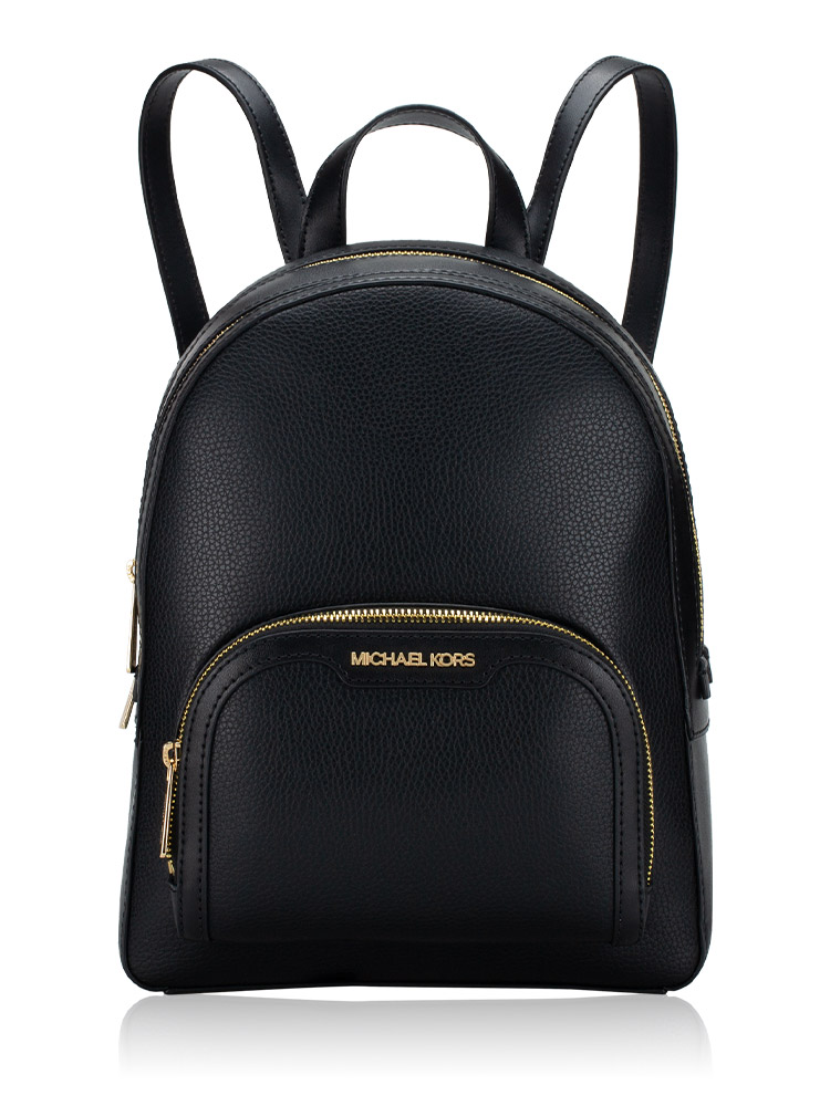 Jaycee Leather Medium Zip Pocket Backpack Black Gold