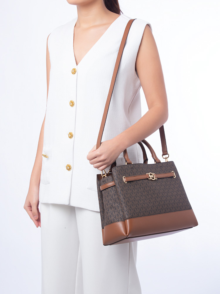 Signature Reed Large Belted Satchel Brown