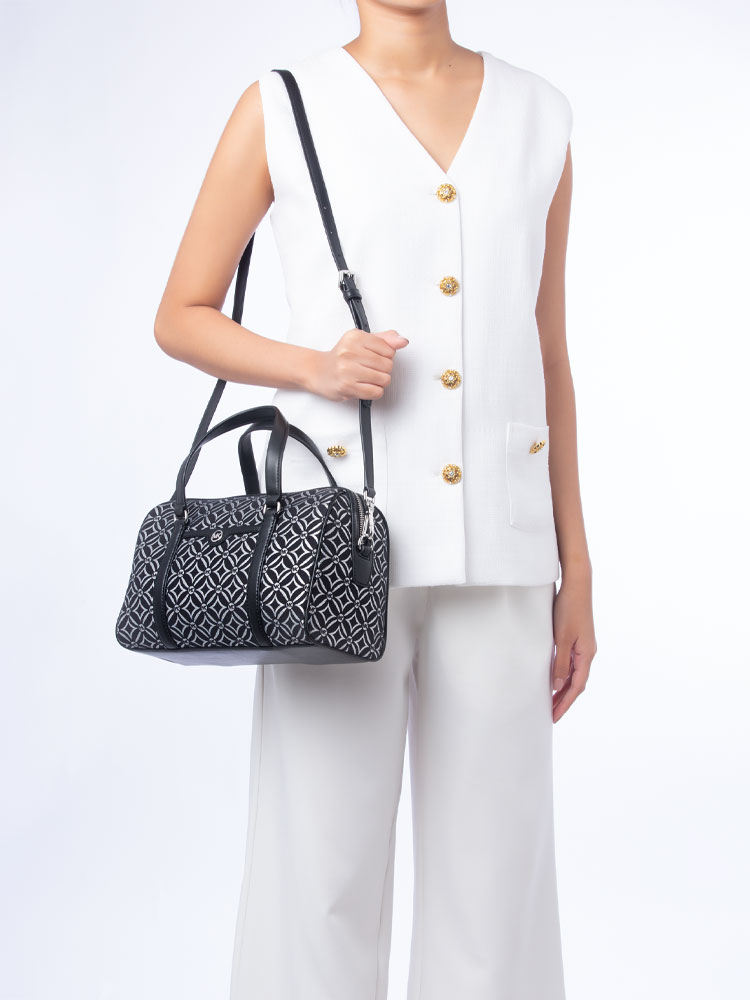 Signature Travel Medium Metallic Duffle Bag Black Silver