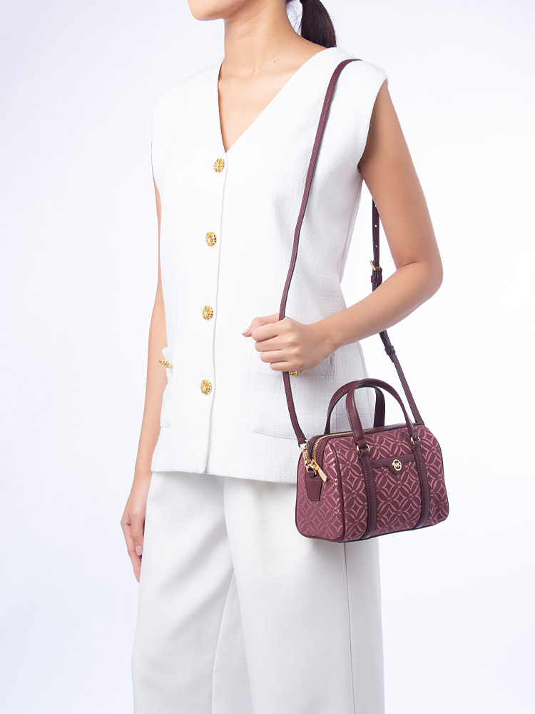 Signature Travel Small Metallic Duffle Bag Oxblood Multi