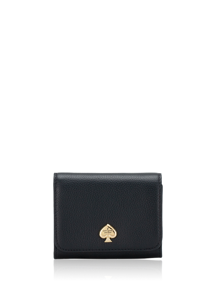 Kayla Pebbled Leather Small L-Zip Wallet Black