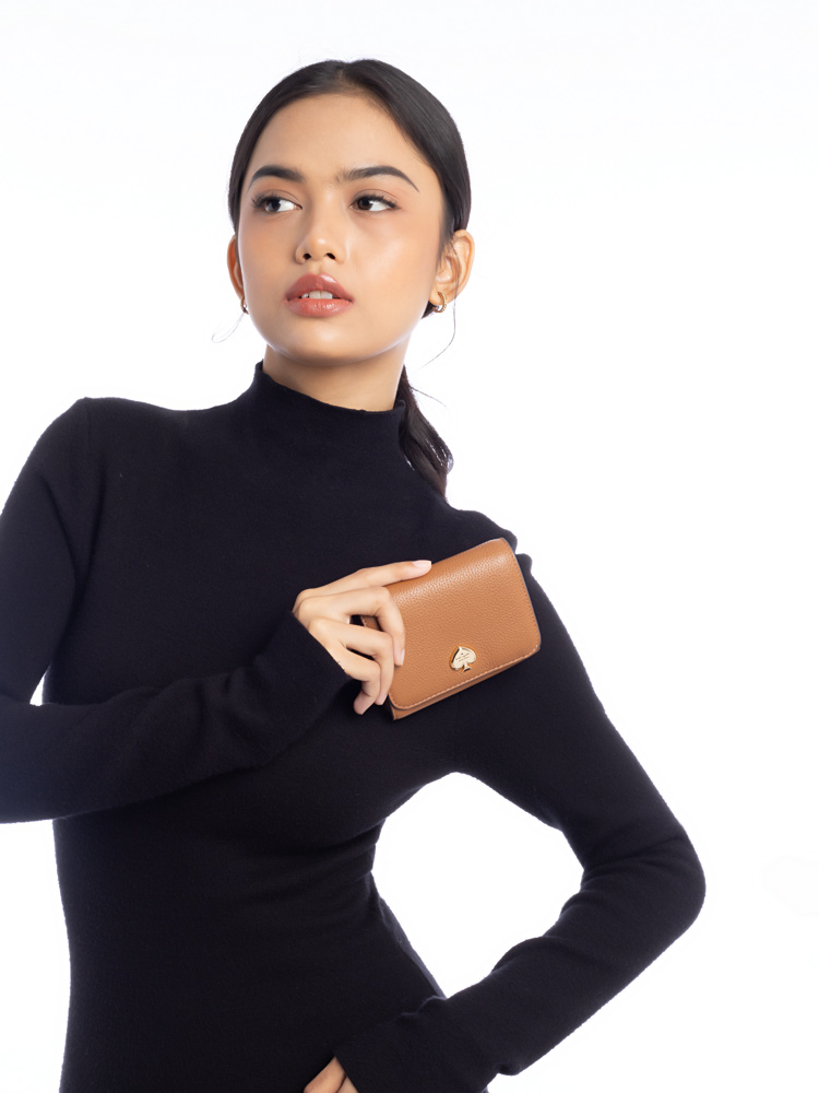 Kayla Pebbled Leather Small Wallet Warm Gingerbread